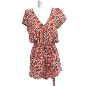 AMERICAN EAGLE Floral Shorts Women Romper Sz Small Open Tie Viscose Cottage Core